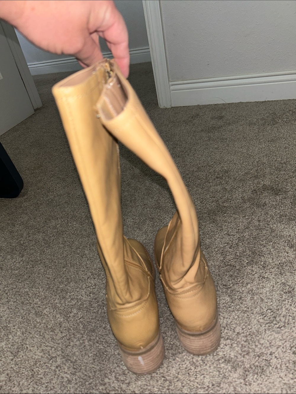 Classic Tan faux leather Mid-Calf Heeled Boots - Picture 5 of 7
